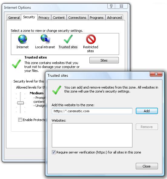 Carematic Care Center Browser Configuration